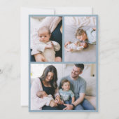 4フォトモダンダスティミニマルブルーシンプル誕生 案内状 (裏面)