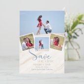 4フォトモダンビーチ日付の保存 招待状 (スタンド正面)