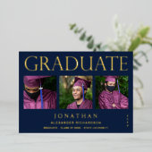 4フォトモダンフォイル卒業発表海軍 箔招待状 (立ち正面)