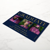 4フォトモダンフォイル卒業発表海軍 箔招待状 (回転した状態)