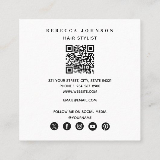 4フォトモダンヘアサロンスタイリスト美しいQRコード スクエア名刺 (裏面)