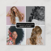 4フォトモダンヘアサロンスタイリスト美しいQRコード スクエア名刺 (正面)