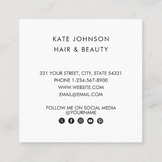 4フォトモダン美容師メイクアップアーティストQRコード スクエア名刺 (裏面)