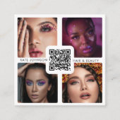 4フォトモダン美容師メイクアップアーティストQRコード スクエア名刺 (正面)