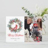 4フォトレッド（鳥）ショウジョウコウカンチョウクリスマスリースホリデーカード シーズンカード (スタンド正面)