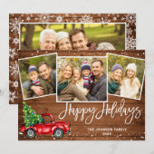 4フォトレトロクリスマスレッドトラックのグリーティ素朴ング シーズンカード (正面/裏面)