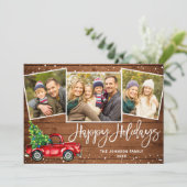 4フォトレトロクリスマスレッドトラックのグリーティ素朴ング シーズンカード (スタンド正面)