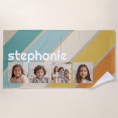 4フォトレトロストライプパターファンキーン名 ビーチタオル (正面)