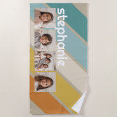 4フォトレトロストライプパターファンキーン名 ビーチタオル (正面)