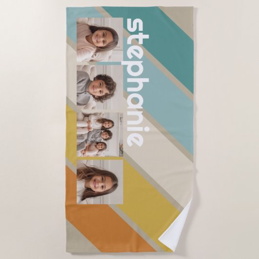 4フォトレトロストライプパターファンキーン名 ビーチタオル (正面)