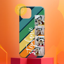 4フォトレトロストライプパターン虹モノグラムの