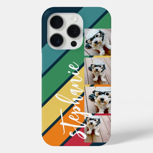 4フォトレトロストライプパターン虹モノグラムの Case-Mate iPhoneケース (裏面)