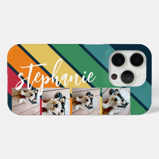 4フォトレトロストライプパターン虹モノグラムの Case-Mate iPhoneケース (裏面 (横))