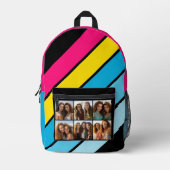 4フォトレトロストライプパターンcmyk (名前あり) プリントバックパック (正面)