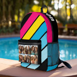 4フォトレトロストライプパターンcmyk （名前あり） プリントバックパック<br><div class="desc">アートストライプカラーとパタインスパイアーンを含むレトロなミニマル。写真をこのお気に入りのおもしろい・メモリ・キーパーに追加する。大きなストライプの斜めファンキーは、明るい色とcmykの組み合わせである。写真芸術的共有の最高の写真を表示する方法。</div>