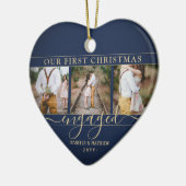 4フォト初めてのクリスマス婚約したネイビー&金ゴールドハート セラミックオーナメント (左)