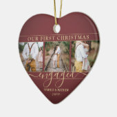 4フォト初めてのクリスマス婚約したブルゴーニュ赤いハート セラミックオーナメント (左)