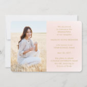 4フォト卒業コラージュのスクリプト赤面ピンク金ゴールド 案内状 (裏面)