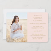 4フォト卒業コラージュのスクリプト赤面ピンク金ゴールド 案内状 (裏面)