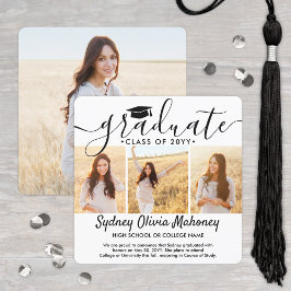 4フォト卒業コラージュシンプルのエレガントスクリプト 案内状