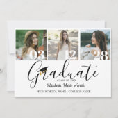4フォト卒業コラージュシンプルのモダンスクリプト 招待状 (正面)