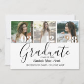 4フォト卒業コラージュシンプルのモダンスクリプト 招待状 (正面)