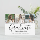 4フォト卒業コラージュシンプルのモダンスクリプト 案内状 (スタンド正面)