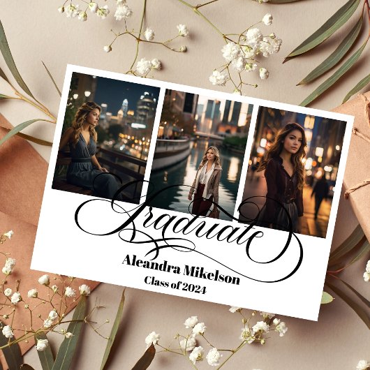 4フォト卒業コラージュシンプルのモダンスクリプト 案内状