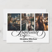 4フォト卒業コラージュシンプルのモダンスクリプト 案内状 (正面)