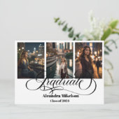 4フォト卒業コラージュシンプルのモダンスクリプト 案内状 (スタンド正面)