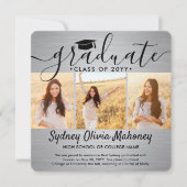 4フォト卒業コラージュモダンブラシグレー 案内状 (正面)