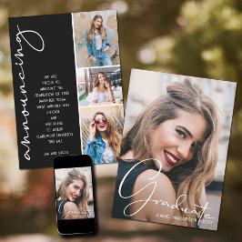 4フォト卒業コラージュ白黒スクリプト 案内状