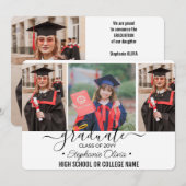 4フォト卒業コラージュ白黒スクリプト 案内状 (正面/裏面)