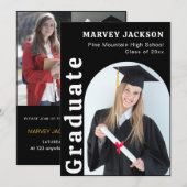 4フォト卒業パーティエレガントブラック&ホワイト 招待状 (正面/裏面)