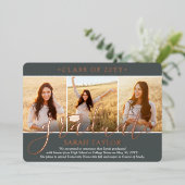 4フォト卒業パーティースクリプトモダングレーと 箔招待状 (立ち正面)