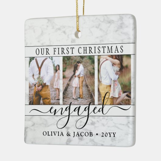 4フォト婚約初めてのクリスマスフェイク大理石 セラミックオーナメント (左)