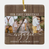 4フォト婚約第1回クリスマスウ素朴ッドフェイク セラミックオーナメント (正面)