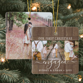 4フォト婚約第1回クリスマスウ素朴ッドフェイク セラミックオーナメント