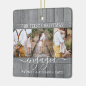 4フォト婚約1stクリスマスグレイフェイクウッド セラミックオーナメント (左)