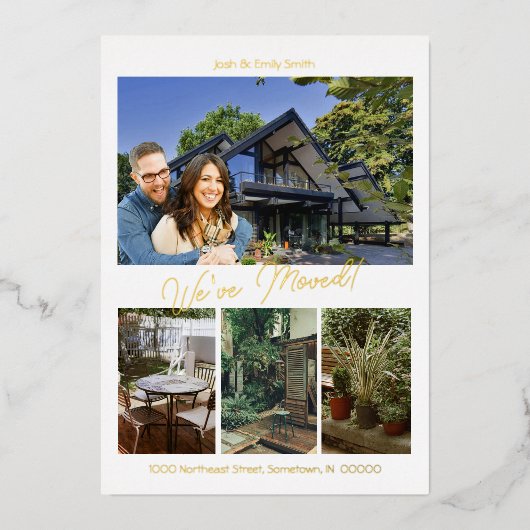 4フォト引っ越しました5 x 7フォイルプリント発表 箔招待状 (正面)