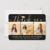 4フォト新しいアドレスモダンブラック&金ゴールド卒業 サンキューカード (正面)