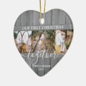 4フォト最初のクリスマスを一緒に灰色のフェイク木のハート セラミックオーナメント (左)