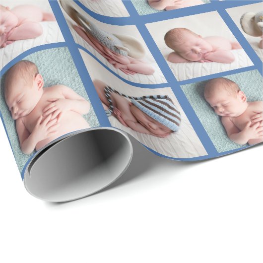 4フォト男の赤ちゃんブルーカスタムかわいい誕生日 ラッピングペーパー (ロールコーナー)