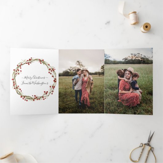 4フォト3折クリスマスカード水色 三つ折りクリスマスカード (内部)