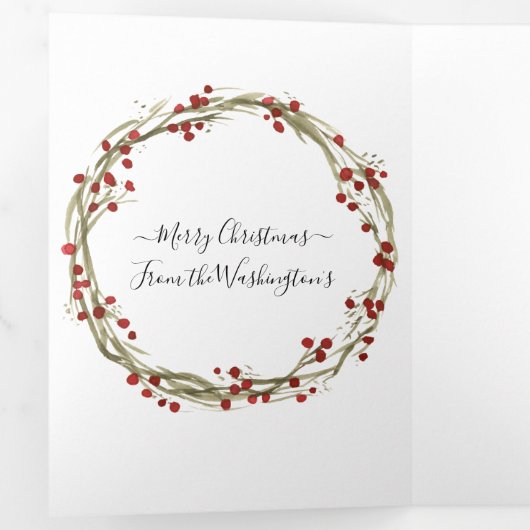 4フォト3折クリスマスカード水色 三つ折りクリスマスカード (内部最初)