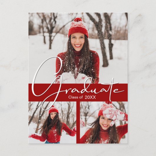 4フォト(鳥)ショウジョウコウカンチョウレッド卒業パーティー招待状 ポストカード (正面)