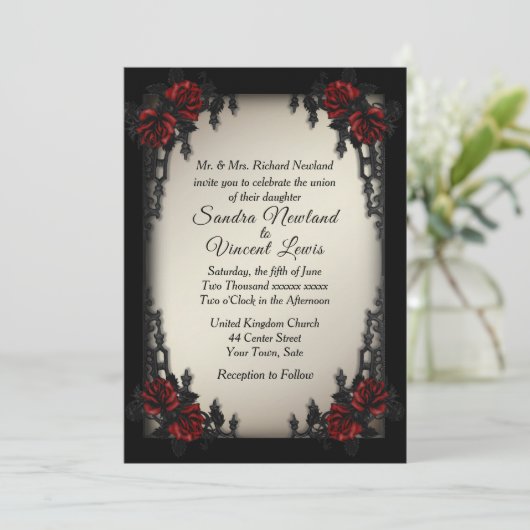 4フランスの分の1のゴシックアンティーク結婚金ゴールド 招待状 (スタンド正面)