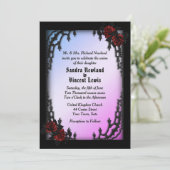 4フランスの分の1ゴシック色の赤いバラ 招待状 (スタンド正面)