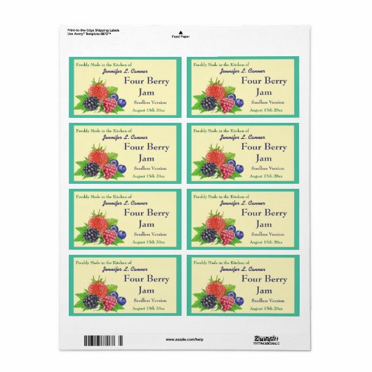 4ベリージャムまたはキャニングジャーを保存 ラベル (フルシート)