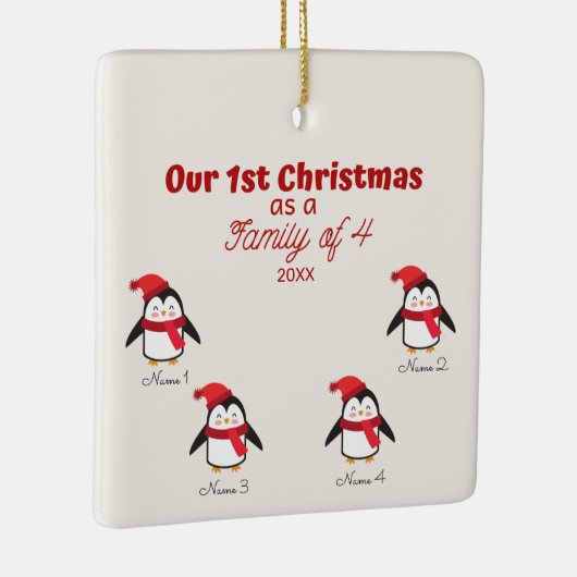 4ペンギンオーナメントの家族としての第1回クリスマス セラミックオーナメント (右)